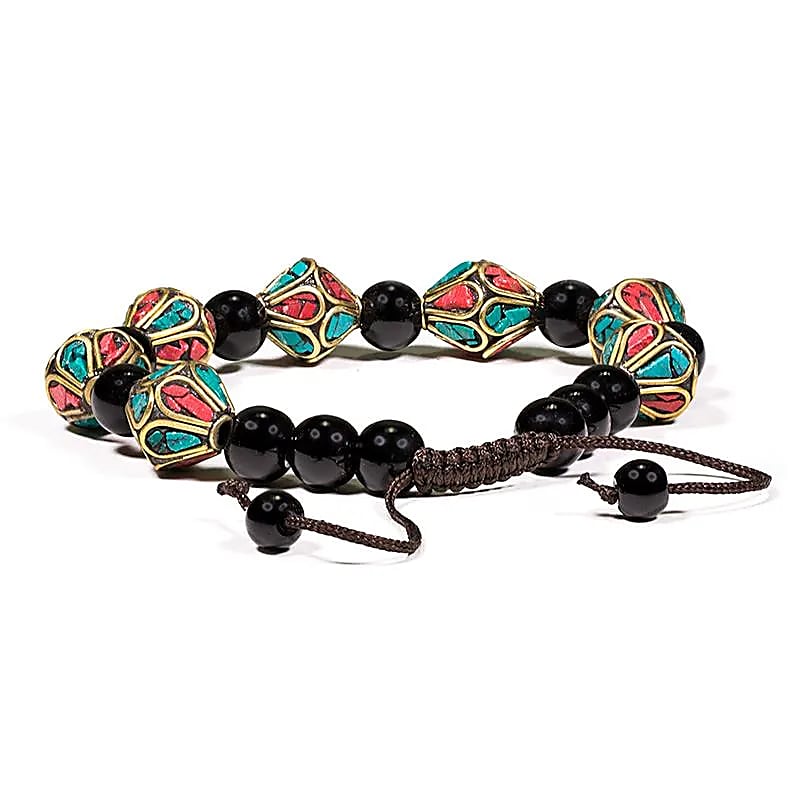 Pulsera de Turquesa, Coral y Ágata Negro regulable