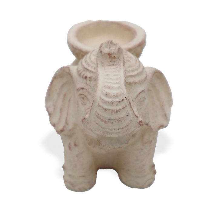 Porta Incienso y Velas de Terracota Elefante Crema
