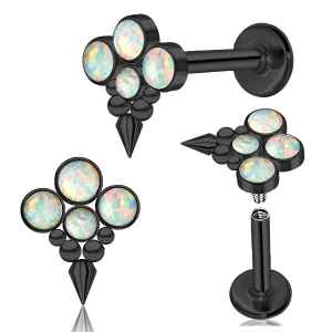 Labret de Acero Negro con Decoración y Ópalo