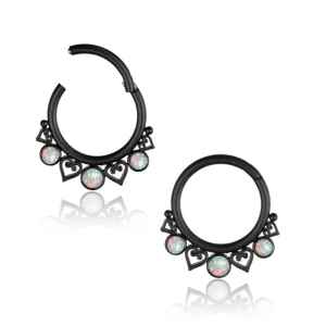 Clicker de Acero Negro con Corazones y Ópalos