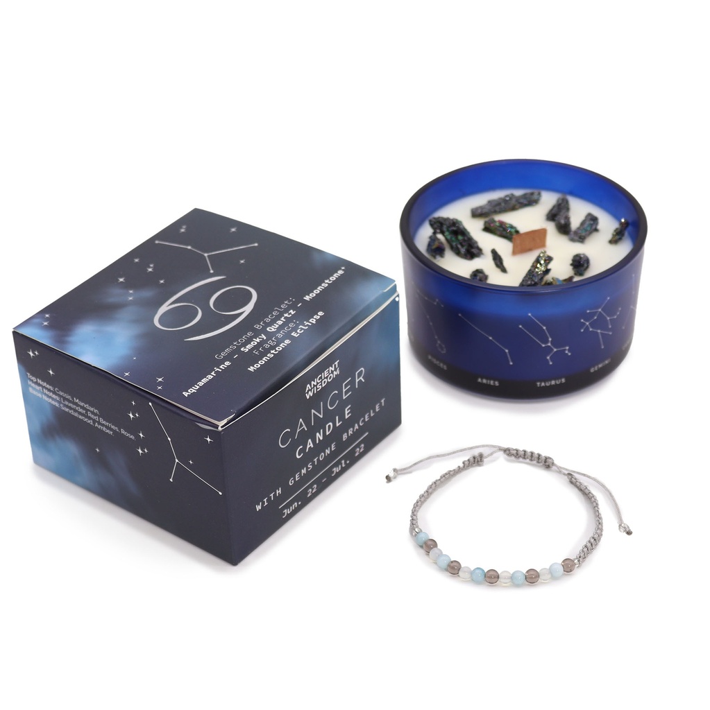 Vela de Cristal del Zodíaco con Pulsera de Piedras Preciosas - Cancer