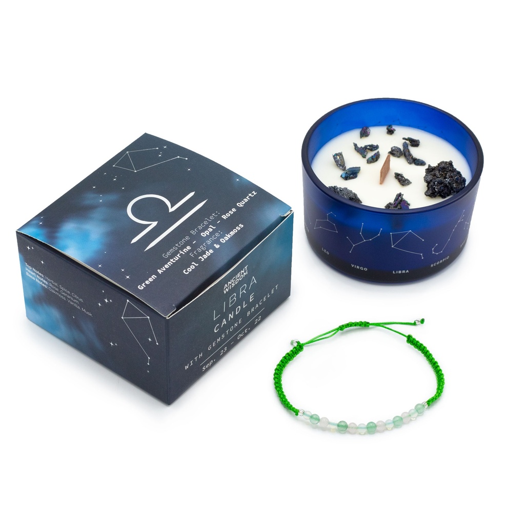 Vela de Cristal del Zodíaco con Pulsera de Piedras Preciosas - Libra
