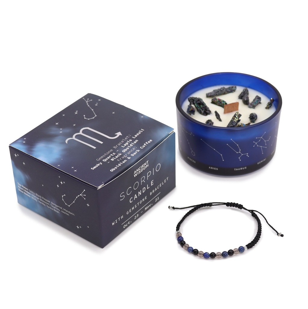 Vela de Cristal del Zodíaco con Pulsera de Piedras Preciosas - Escorpio