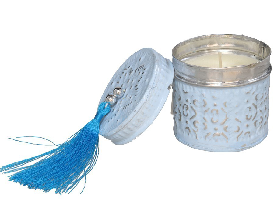 Vela en caja de aluminio redonda azul 7cm