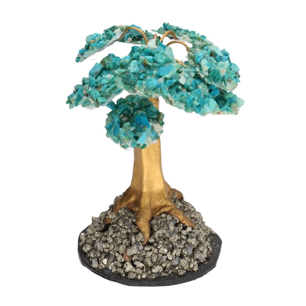 Árbol de Crisocola Mini con Base de Pirita