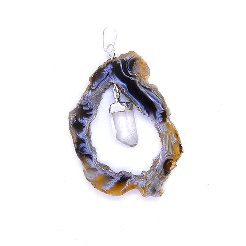 Colgante Geoda de Ágata con Punta de Cristal de Roca