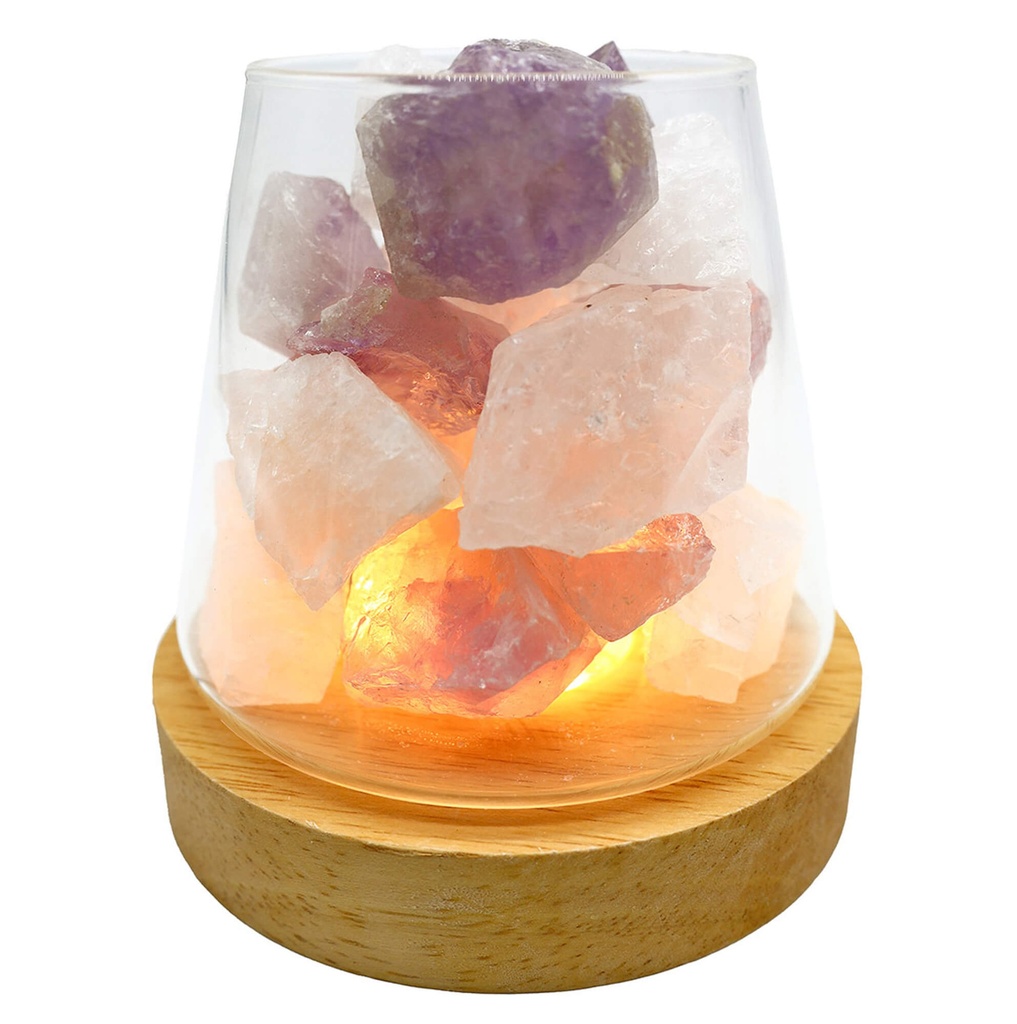 Lámpara difusora de Amatista + Cristal de Roca 10cm