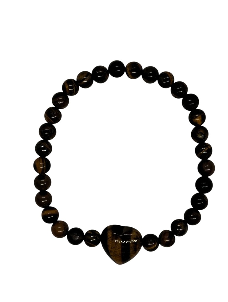 Pulsera de Ojo de Tigre 6mm con Corazón