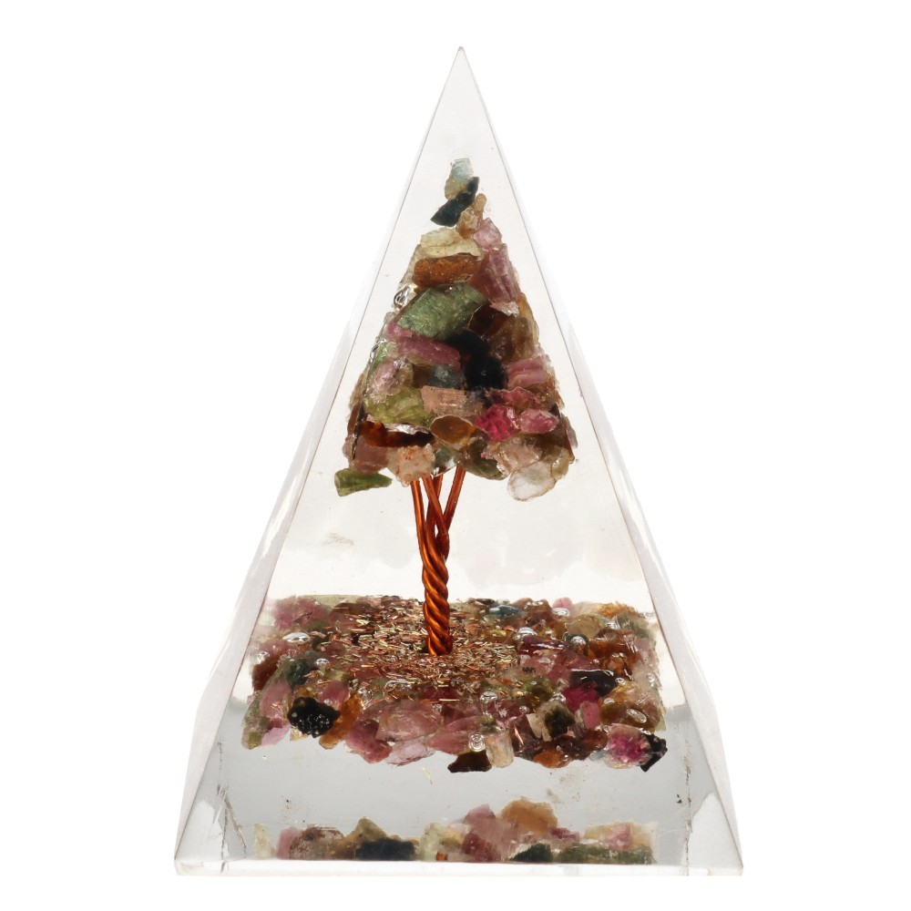 Pirámide Orgonita de Turmalina Bicolor con Árbol 4x4cm