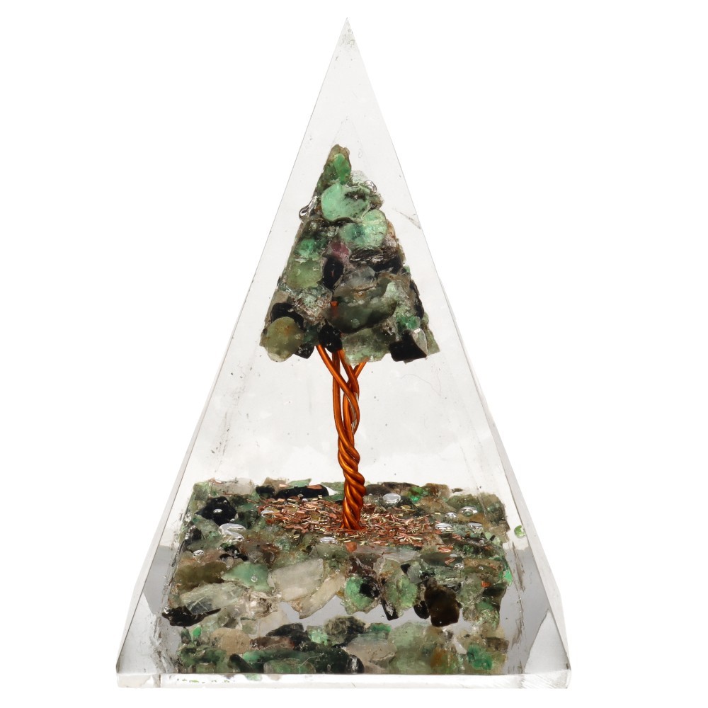 Pirámide Orgonita de Esmeralda en Resina con Árbol 4x4cm