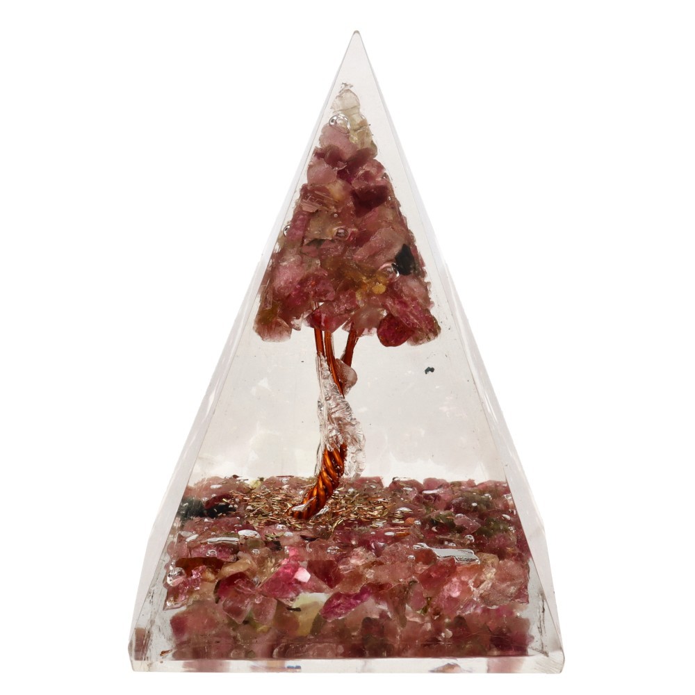 Pirámide Orgonita de Turmalina Rosa con Árbol 4x4cm