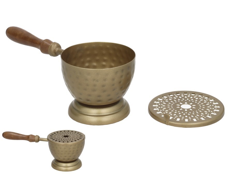 Quemador de Latón con tapa y mango de madera