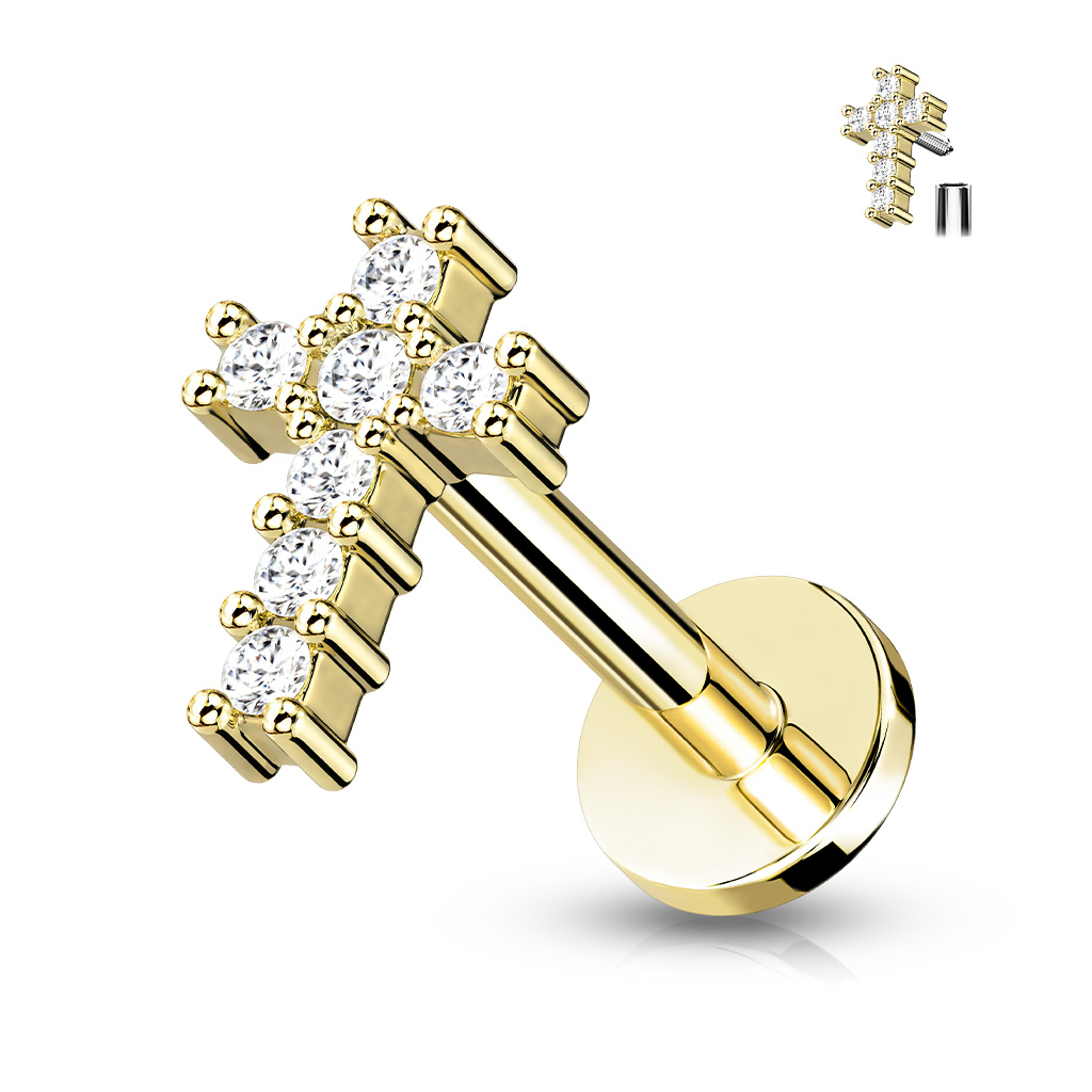 Labret Dorado con Cruz y Joyas