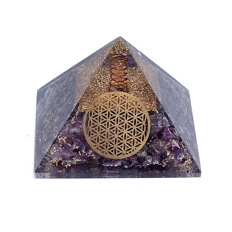 Pirámide Orgonita de Amatista con Flor de la Vida 7x7cm
