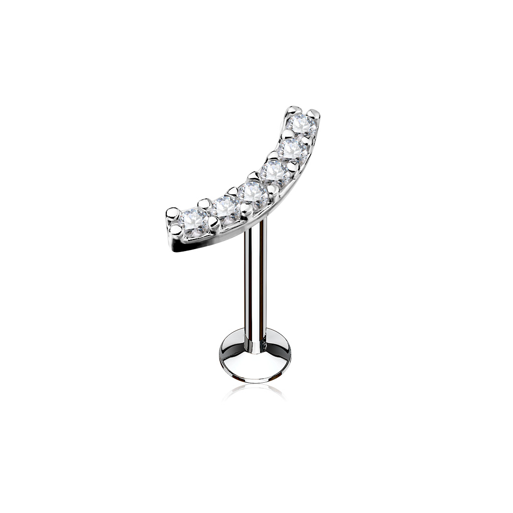 Labret de Rosca Interna con Fila de Joyas Blancas