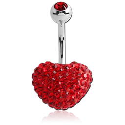 Navel de Acero con Corazón Multijoya Rojo