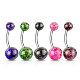 Navel de Acero con Bolas UV Efecto Metal