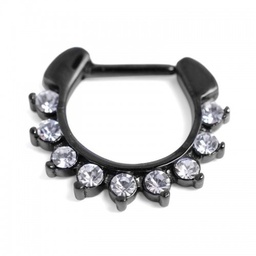 Septum Clicker en acero negro con joyas blancas