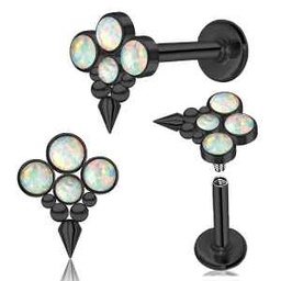 Labret de Acero Negro con Decoración y Ópalo