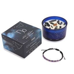 Vela de Cristal del Zodíaco con Pulsera de Piedras Preciosas - Capricornio