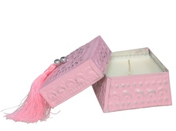 Vela en caja de aluminio cuadrada rosa 8cm