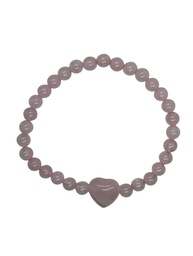 Pulsera de Cuarzo Rosa 6mm con Corazón