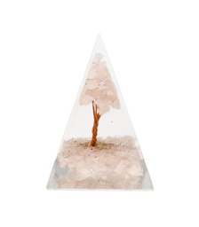 Pirámide Orgonita de Cuarzo Rosa con Árbol 4x4cm